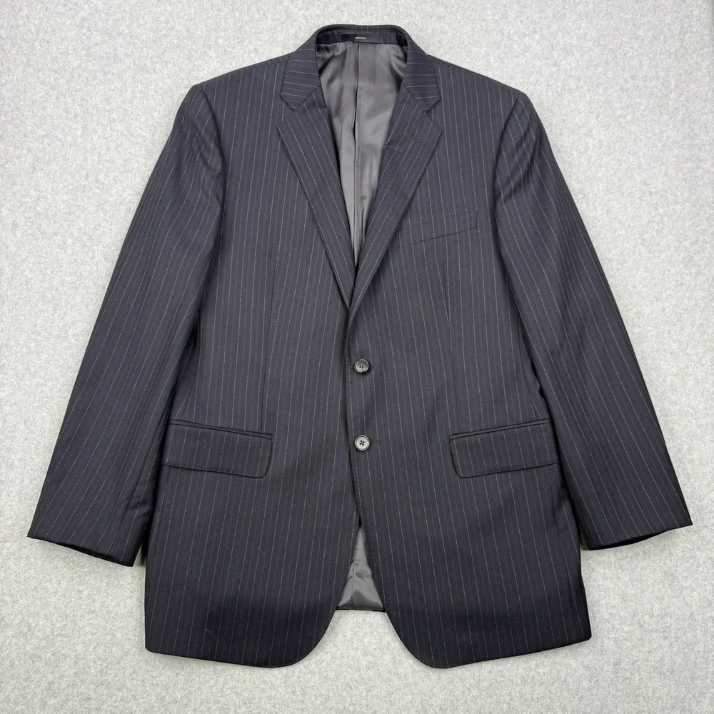 Saks Fifth Avenue Blazer Mens 42R Black Striped Super 130s Wool Loro‎ Piana Coat